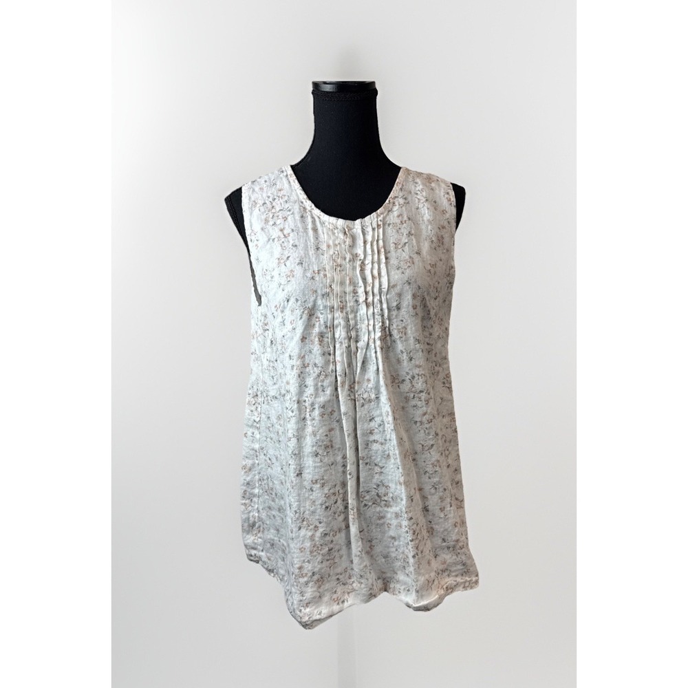 Laura Bianchi Women Blouse White Floral‎ Sleeveless Tank Top Linen cottage boho